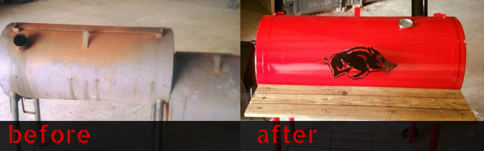 before and after powder coating finish on a BBQ grill! 