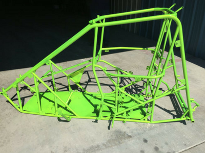 Lime green powder coating finish on a go-cart frame 